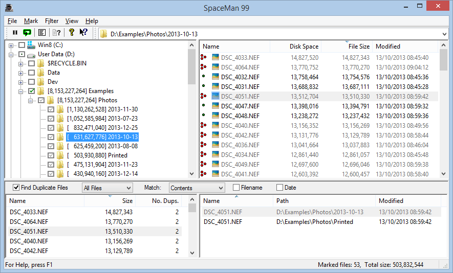 SpaceMan 99 - Finds total folder sizes & duplicate files