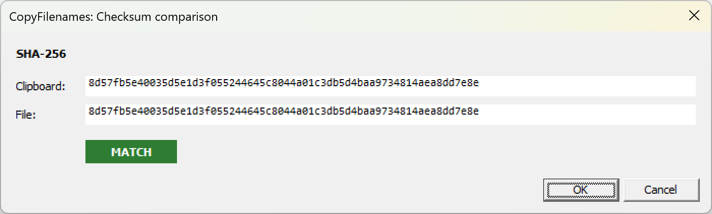 Screenshot of edit checksum