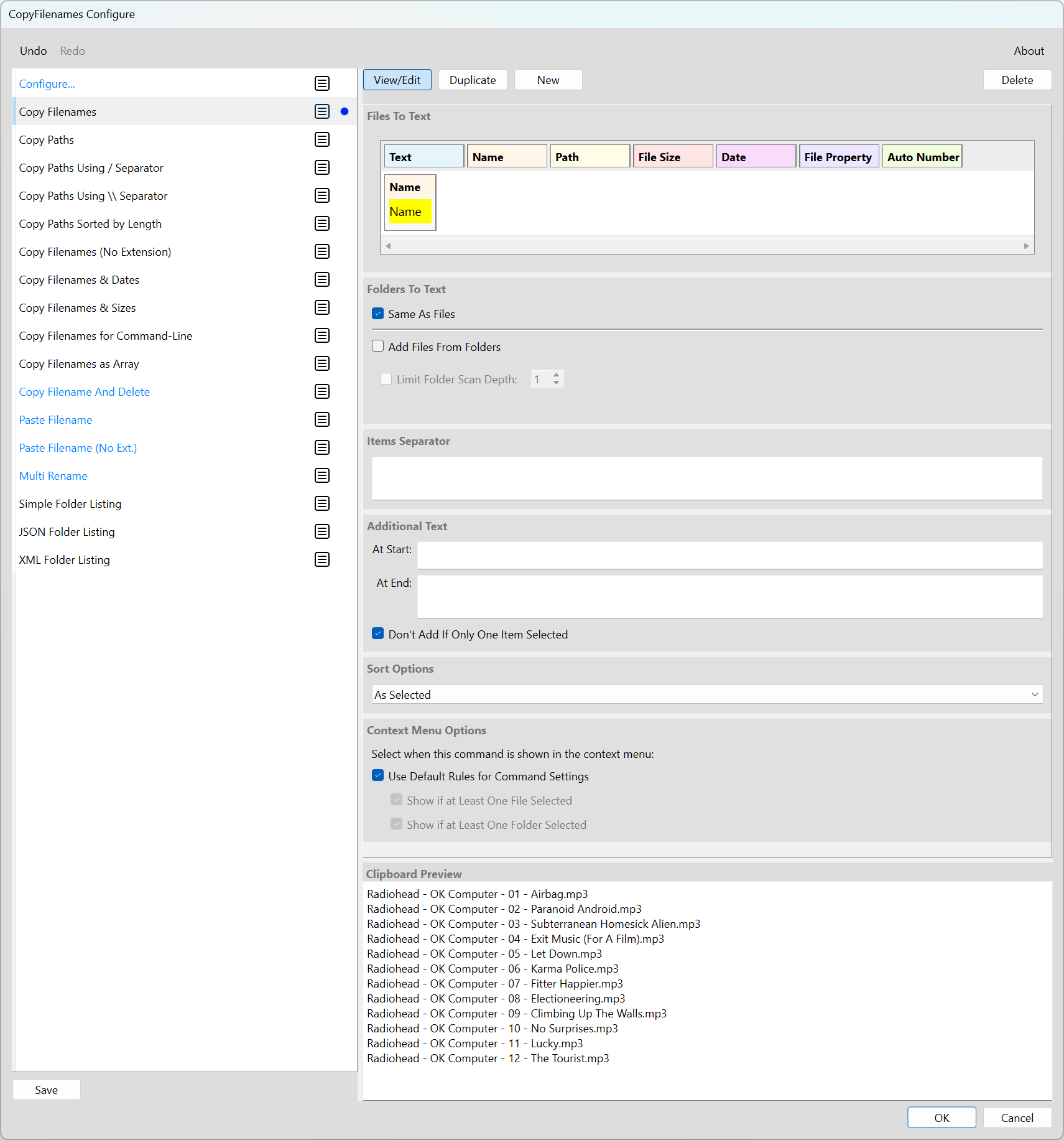 Screenshot of configure dialog