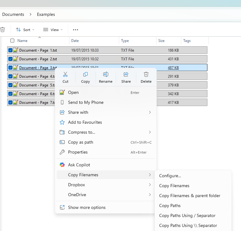 Screenshot showing right click in middle of selection