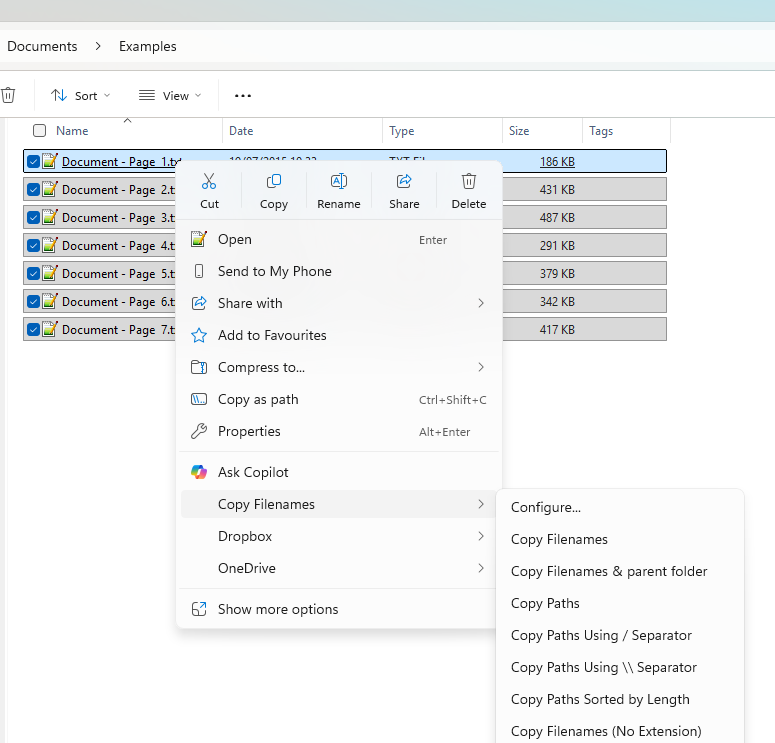 Screenshot showing right click at top of selection
