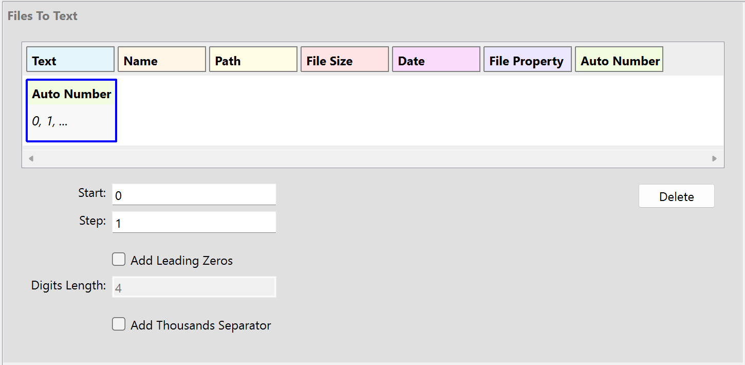 Screenshot of edit auto number part