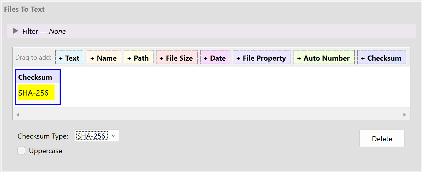 Screenshot of edit checksum
