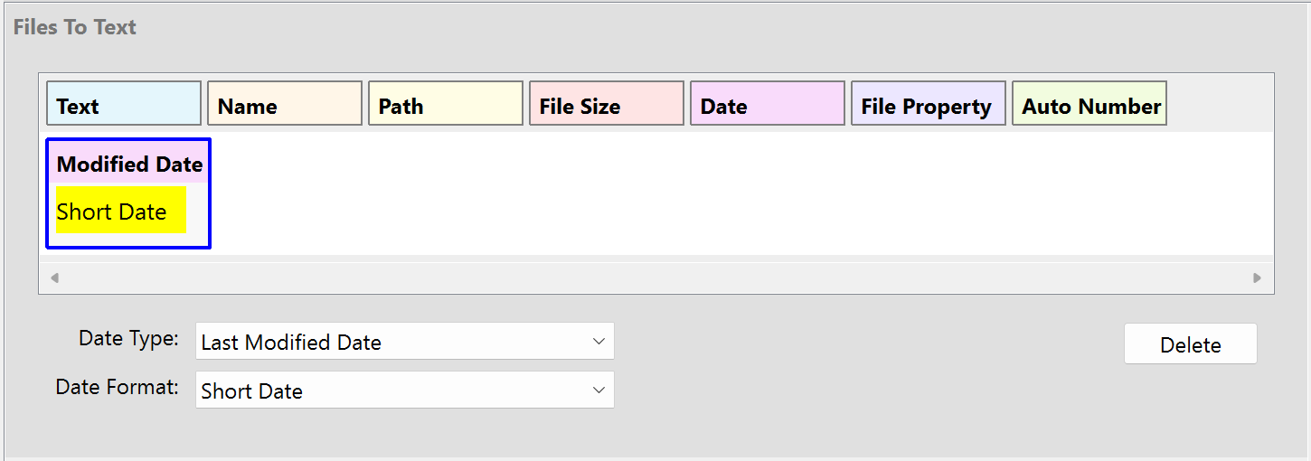 Screenshot of edit date part