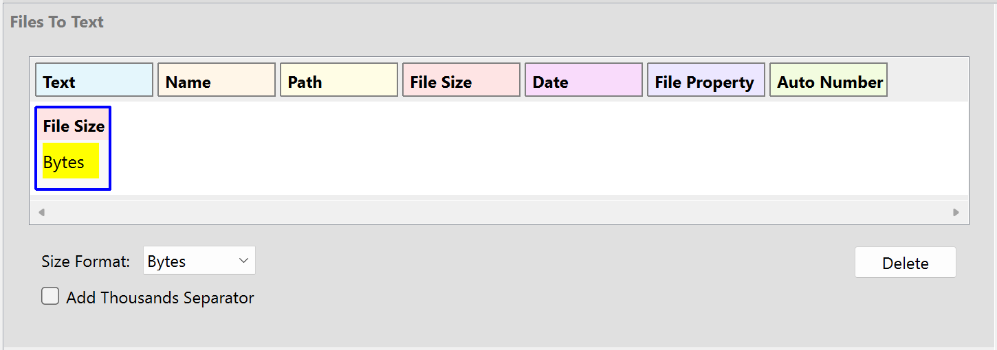 Screenshot of edit size part