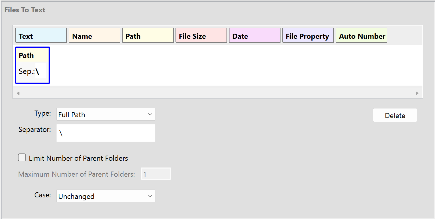 Screenshot of edit path part