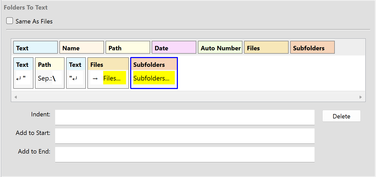 Screenshot of edit subfolders part