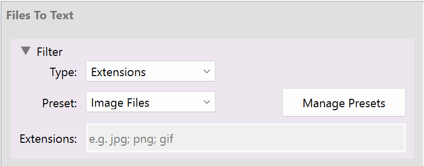 Screenshot showing filtering using extensions