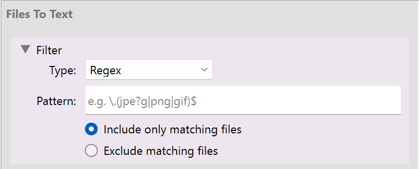 Screenshot showing filtering using regex