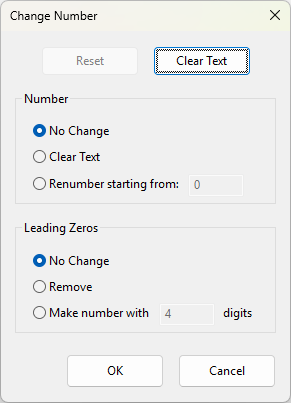 Screenshot of change number dialog