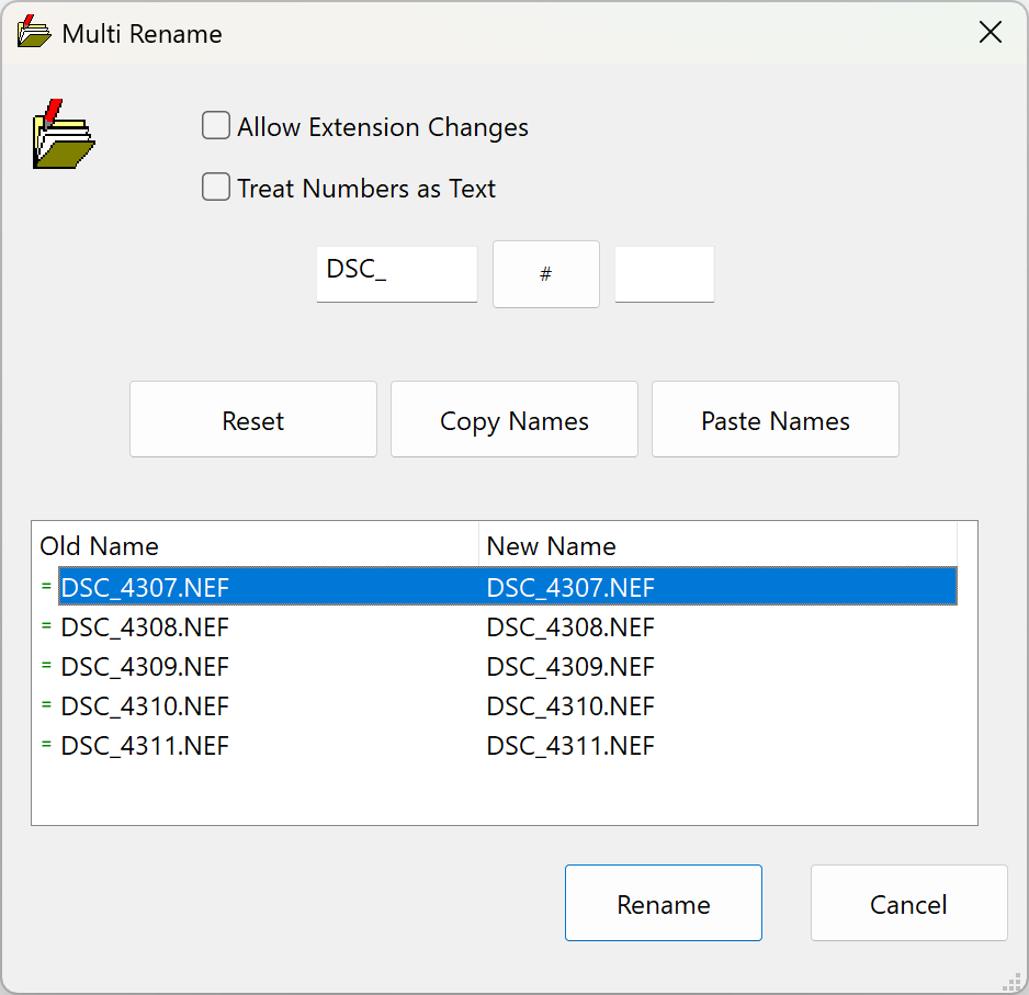 Screenshot of multi-rename dialog showing numbers