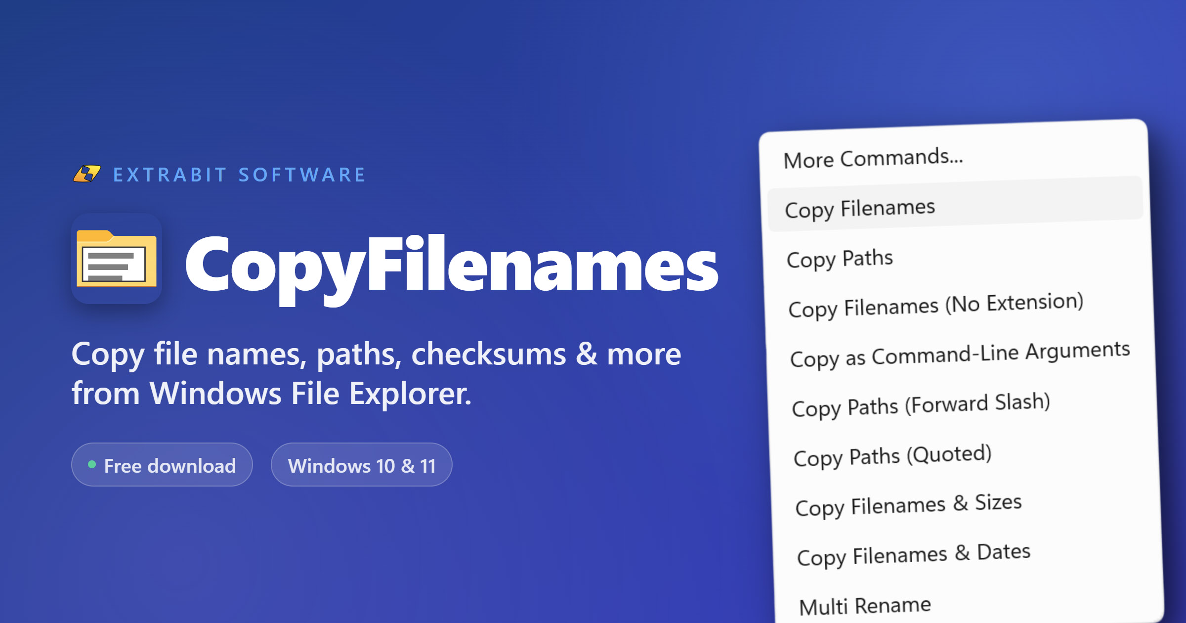 CopyFilenames - a free Windows File Explorer extension