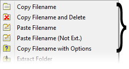 Screenshot of copy filenames menu commands