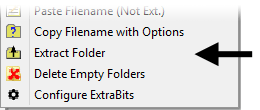 Screenshot of extract folder menu command