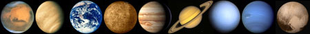 Mercury, Venus, Earth, Mars, Jupiter, Saturn, Uranus, Neptune, Pluto