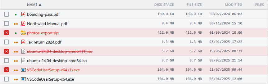 Three marked files in the Folder Contents list