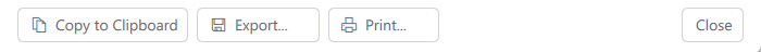 Copy, Export and Print, at the foot of the Reports window