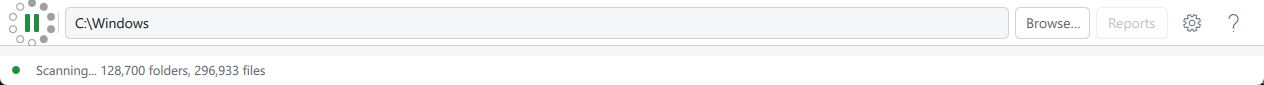 The toolbar and the status bar while a scan is running