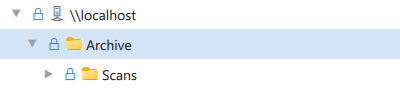 A network location without a Pro license: padlocks instead of checkboxes
